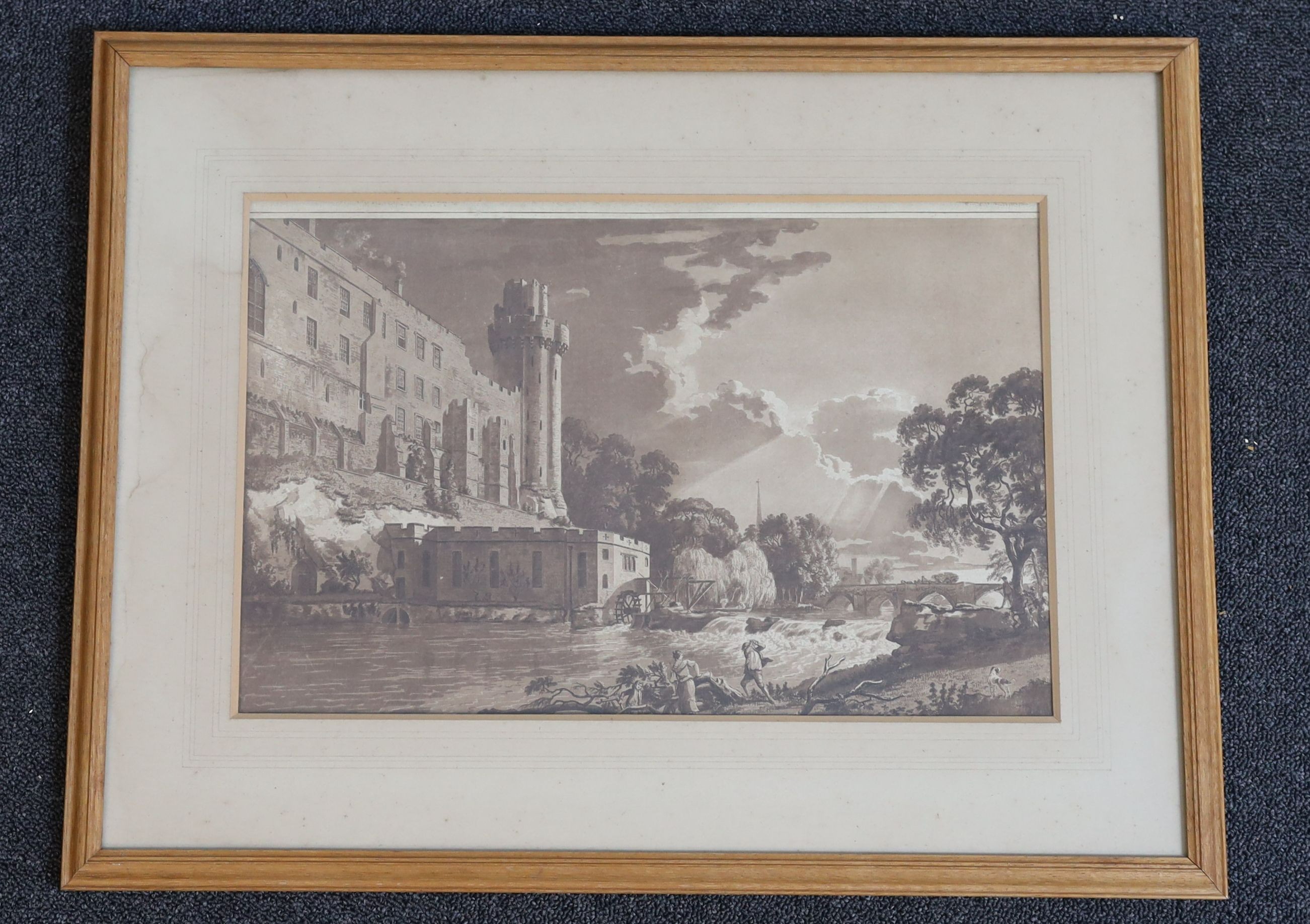 Paul Sandby RA (1730-1809), Warwick Castle, c.1775, watercolour and ink en grisaille, 29 x 45cm